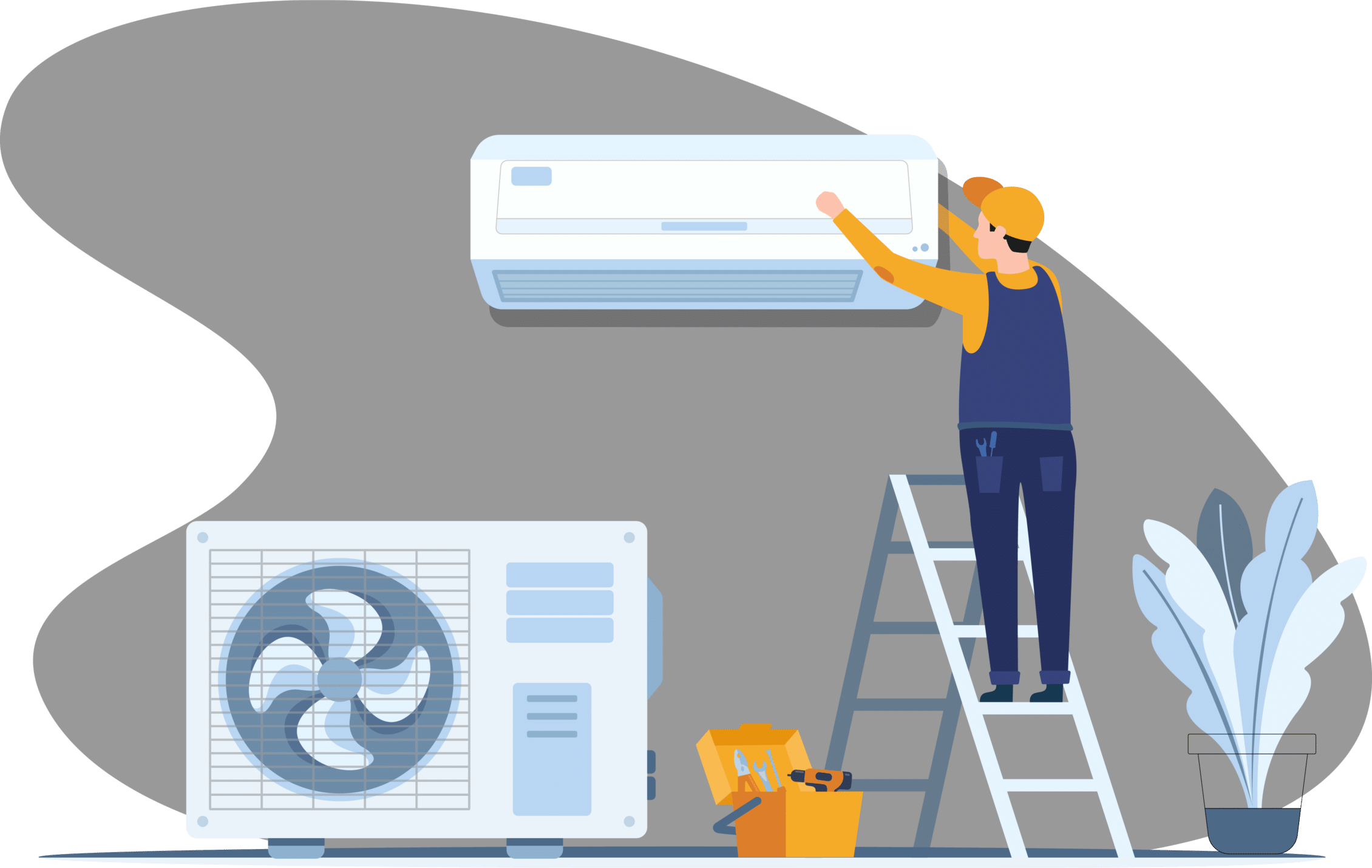 a cartoon showing someone installing an air conditioning unit