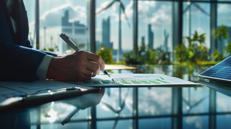 Business man signing contract for solar.