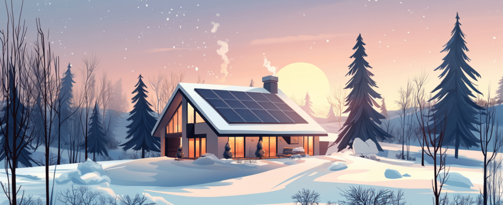 House with solar panels in winter